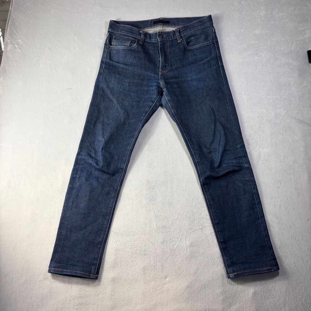 Uniqlo Mens Slim Fit Stretch Selvedge Jeans Dark Indigo Blue 321-418910 30x32
